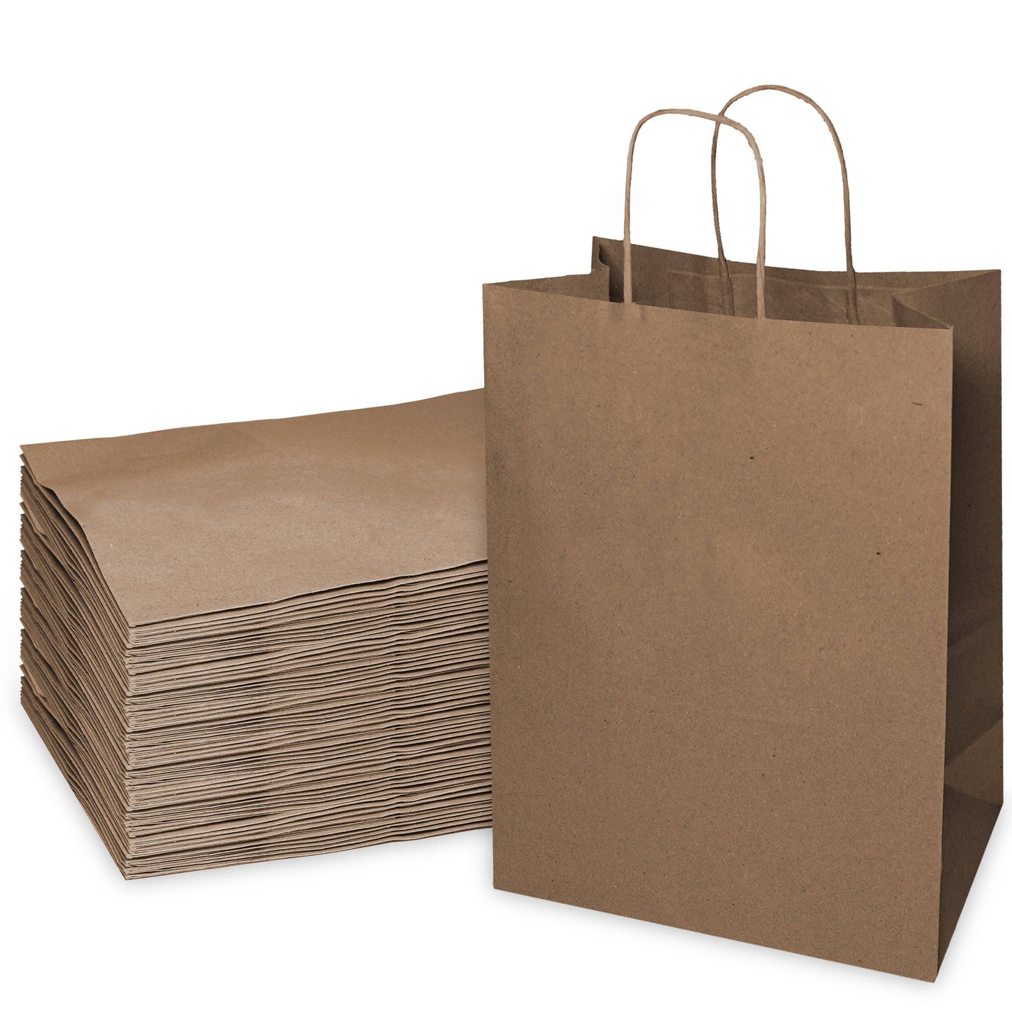 EcoQuality - 13"X7"X17" Large Kraft Paper Gift Bags w/Twine Handles Brown