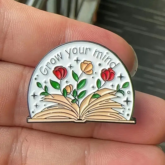 Magnifique Hearts - Grow Your Mind Floral Book Enamel Pin – Inspirational Badge