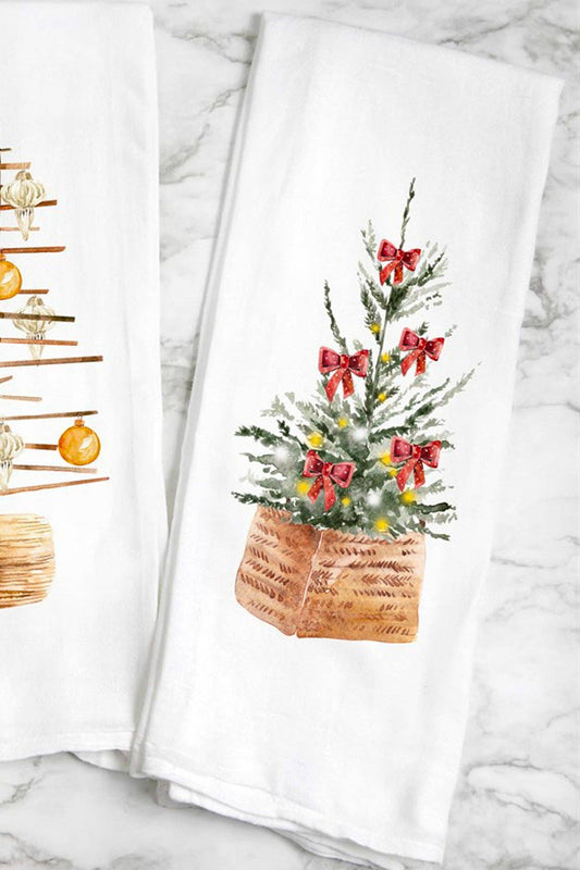 Peach Closet - Christmas Tree With Red Ribbons Tea Towel