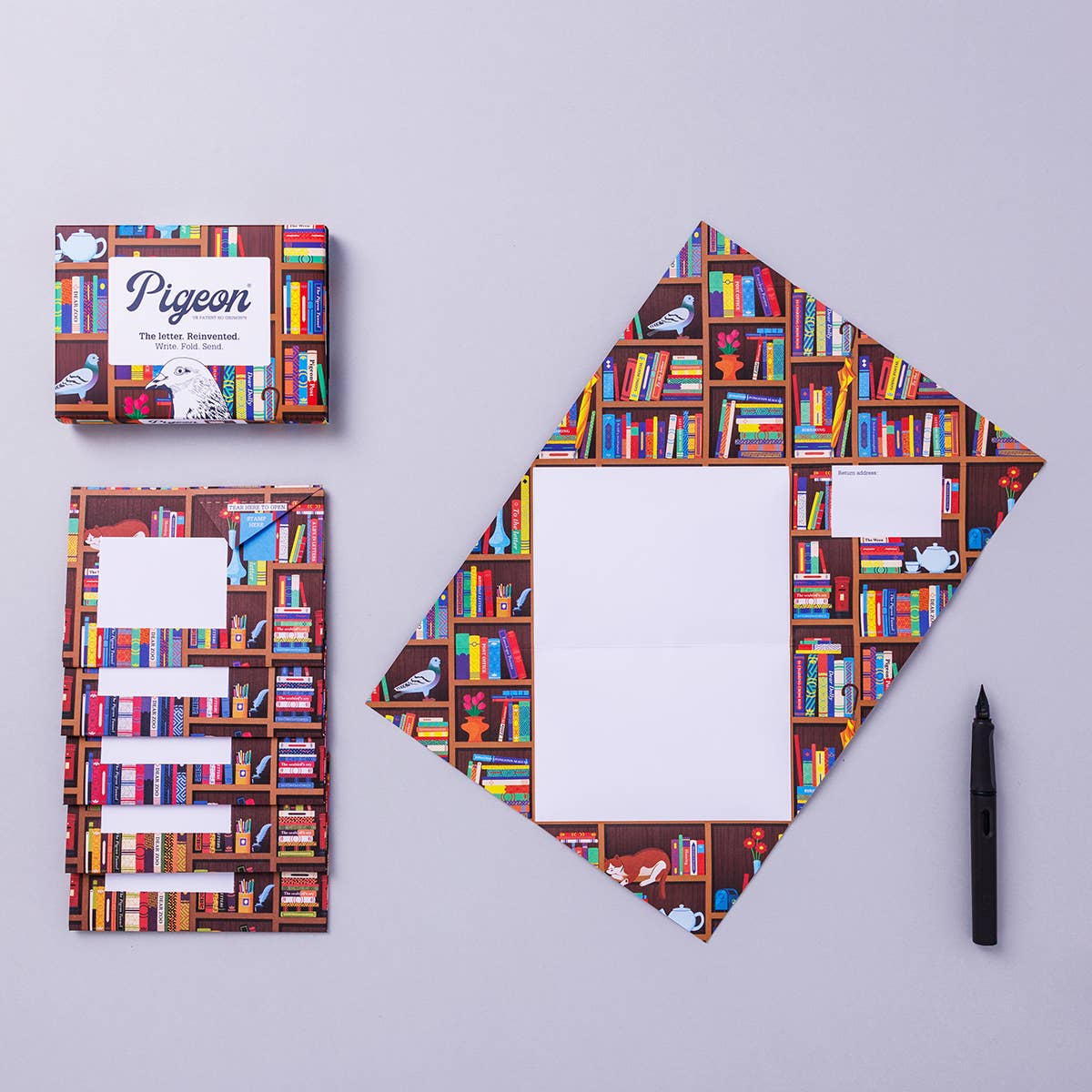 pigeonposted - Bookstore Pigeon, Folding Stationery Letter Pack, Pack of 6