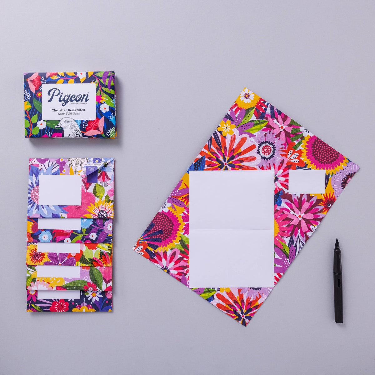 pigeonposted - Floral Fantasia Pigeon, Botanical Folding Letters, Pack of 6