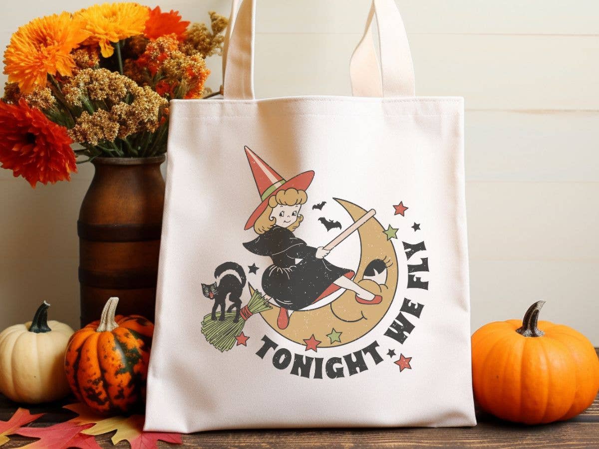 Sister Ray - Vintage Witch Tonight We Fly Canvas Tote Bag