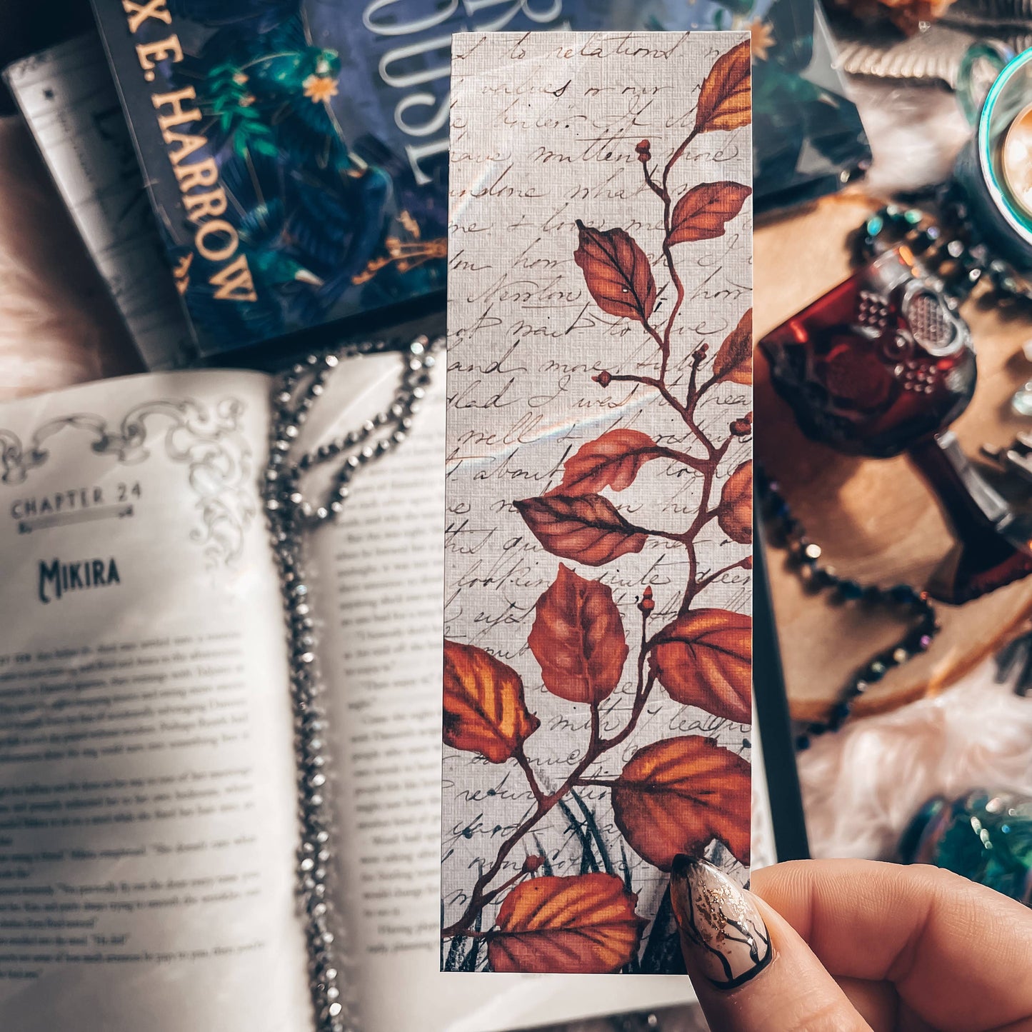 Mirkwood Scribes - Fall Leaves and Letters Handmade Linen Bookmark