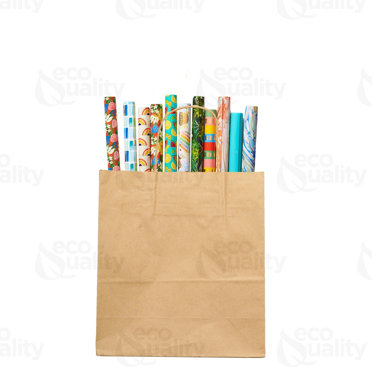 EcoQuality - 13"X7"X17" Large Kraft Paper Gift Bags w/Twine Handles Brown