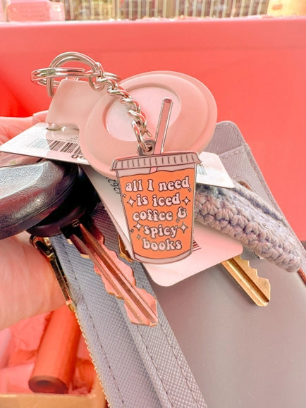 Spicy Books and Iced Coffee Keychain